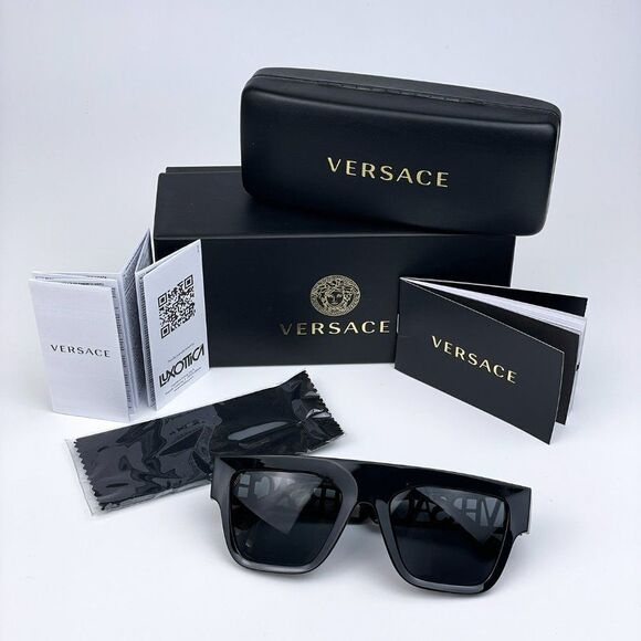 NEW Versace VE4430U GB1/87 Black Dark Grey Frame Logo Square Men Sunglasses - Picture 5 of 13